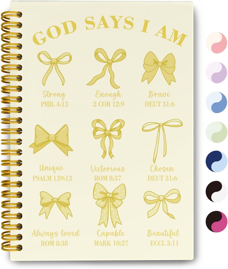 THDSE Bible Journal for Women, Christian Prayer Journal Notebook Gifts for Teen Girls Kids, Bible Study Supplies, Cute Bows Church Faith Journaling Hardcover Spiral Notebook 5.5 X 8.3(Baby Yellow) - Image 1